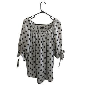Tie Sleeve Off Shoulder Black And White Polka Dot Blouse